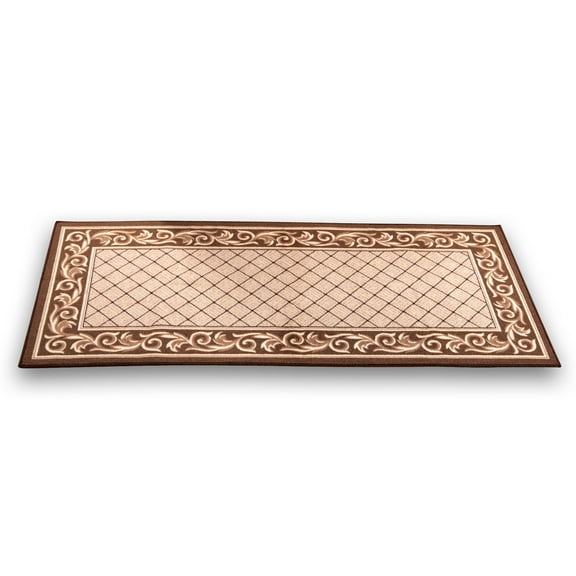 Collections Etc Floral Scroll Basket Weave Rug with Skid-Resistant Backing, Chestnut, 26" X 45"