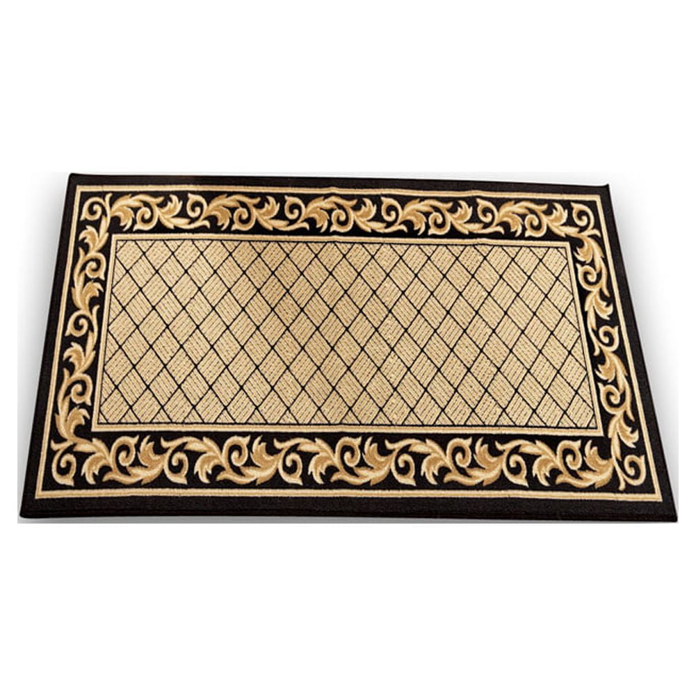 Midnight Floral Scroll Basket Weave Rug with Skid-Resistant Backing, 24" x 36"