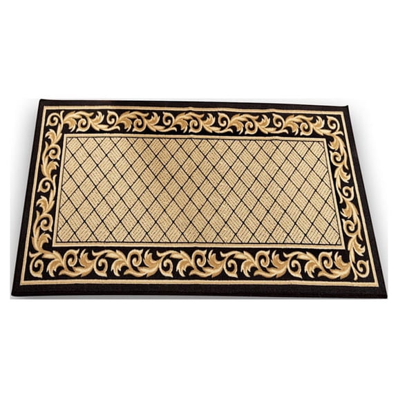 Collections Etc Floral Scroll Basket Weave Rug with Skid-Resistant Backing, Midnight, 24" X 36"