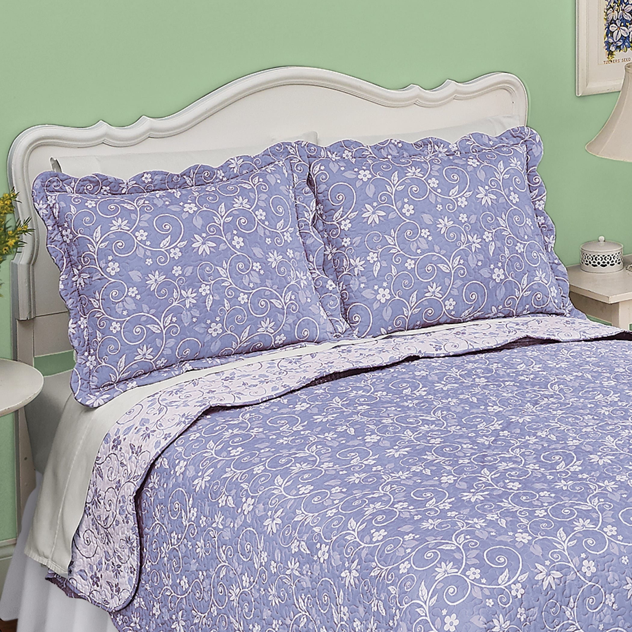 Lavender Floral Scroll Reversible Polyester Standard Pillow Sham