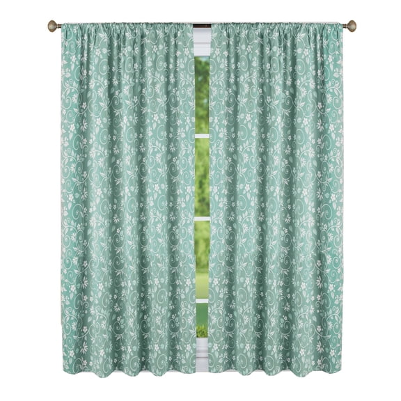Collections Etc Floral Scrolling Vine Pattern Rod Pocket Top Window Drapes
