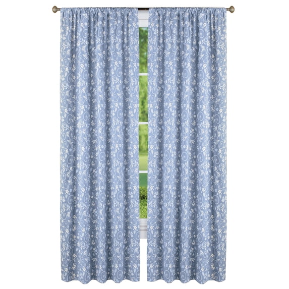 Collections Etc Floral Scrolling Vine Pattern Rod Pocket Top Window Drapes