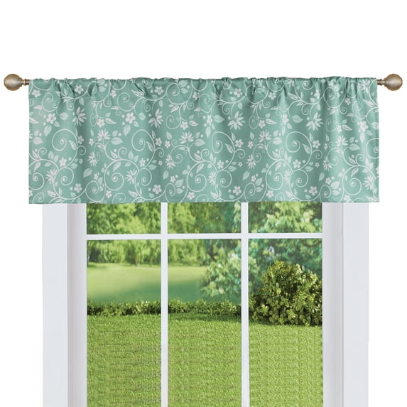 Collections Etc Floral Scrolling Vine Pattern Rod Pocket Top Window Drapes
