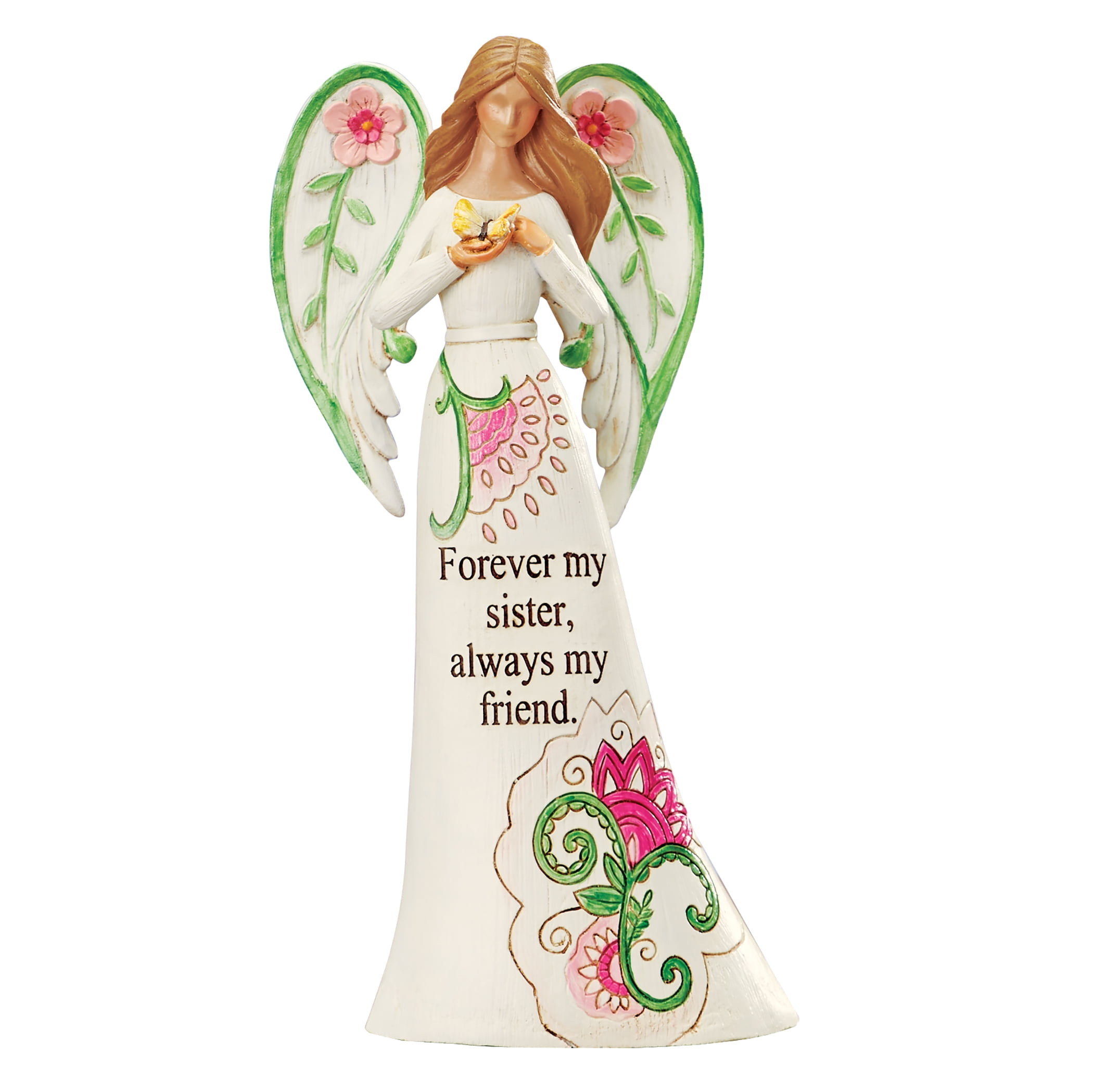 Hand-Painted Floral Angel Figurine with Sentiment Saying