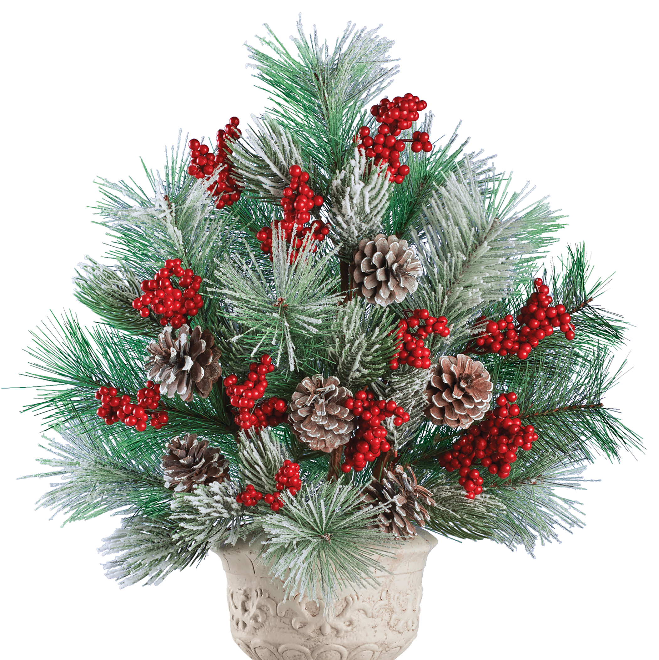 Collections Etc Frosted Pine with Berries & Pinecones Rustic Artificial