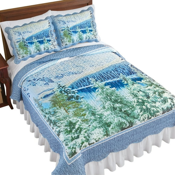 Collections Etc Frosty Woodland Scene Scalloped Edge Quilt Full/Queen