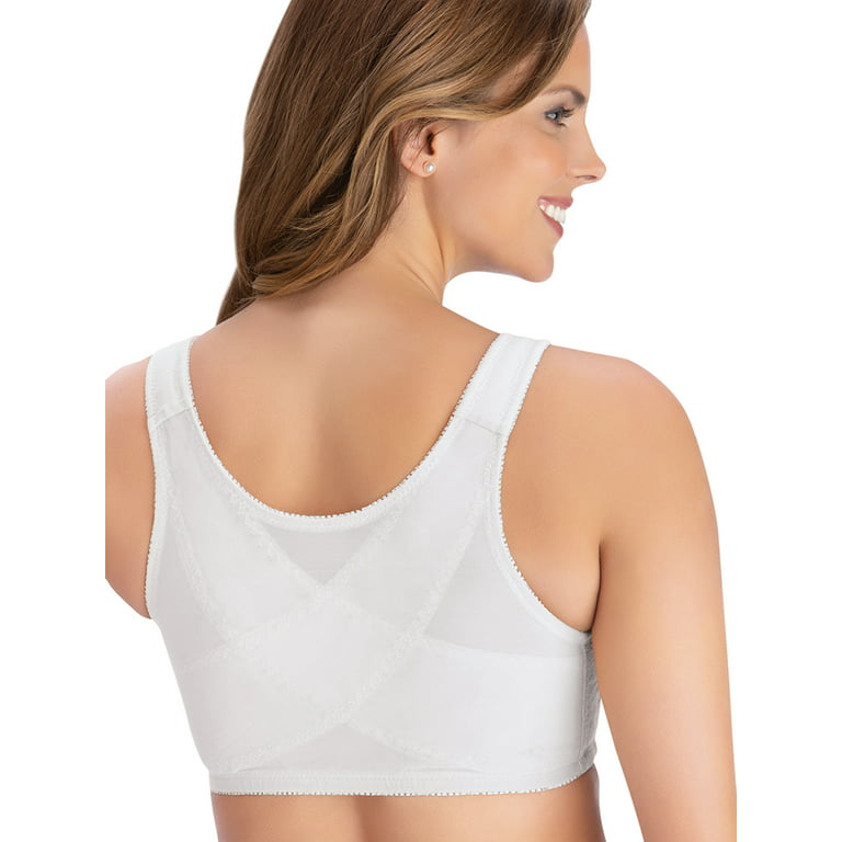 Collections Etc Full-Coverage Posture Support Wireless Lace Bra -  Ultra-comfortable, Front Closure, Lined Cups, Full Side Underarm Coverage
