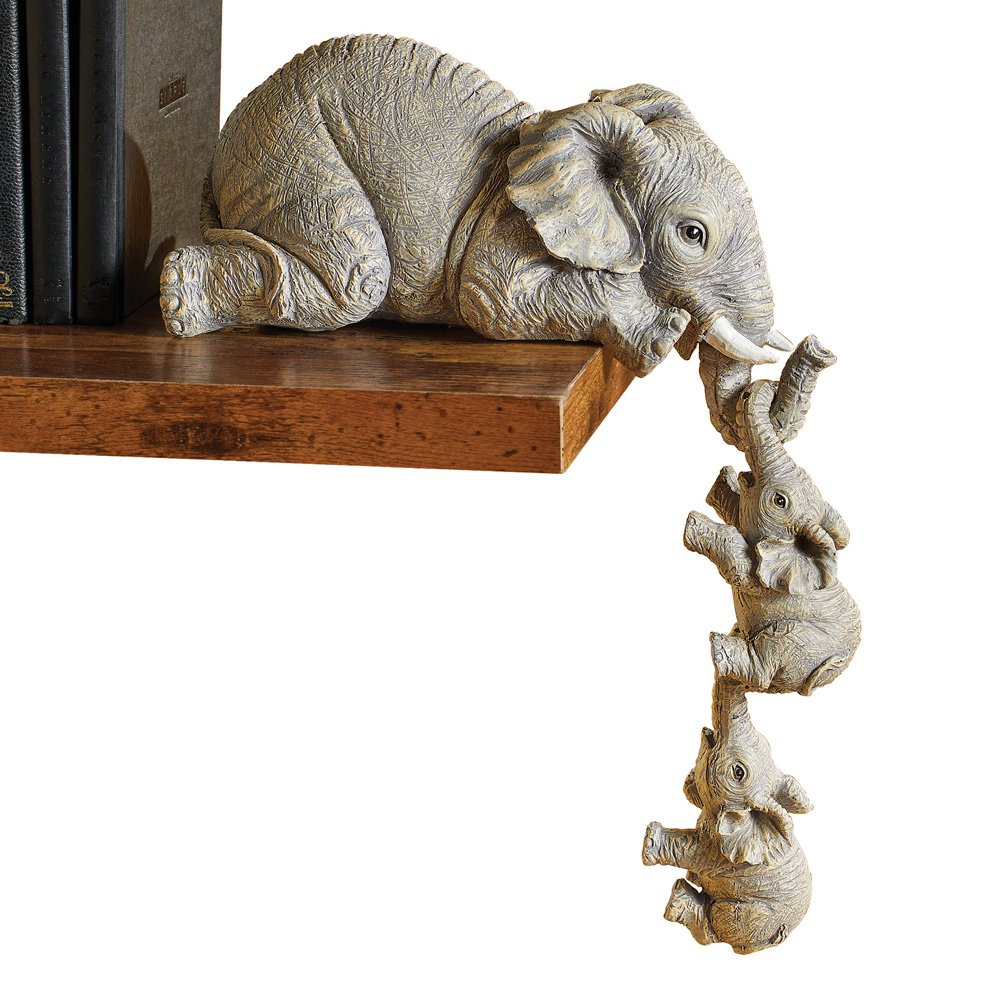 Collections Etc Full Size Elephant Sitter Hand-Painted Figurines - Set of 3, Mother and Two Babies Hanging Off The Edge of a Shelf or Table - image 1 of 2