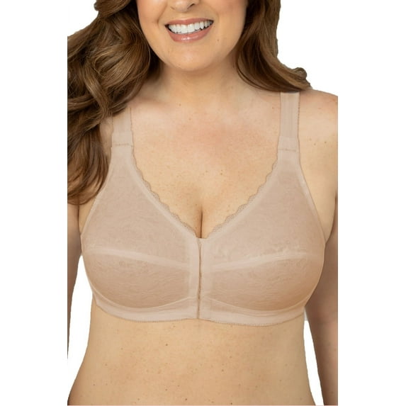Collections Etc Full-coverage Posture Support Wireless Lace Bra Color: Beige Size: 40 B