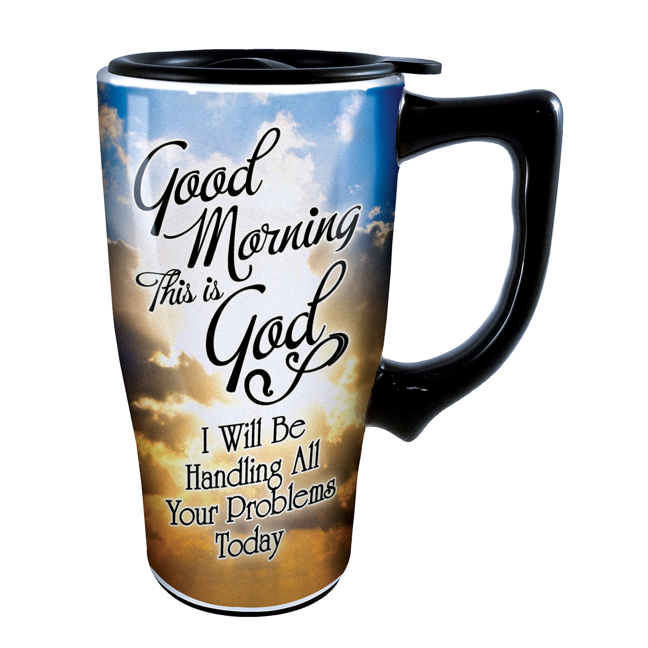 Good Morning Inspirational Ceramic Travel Mug with Lid