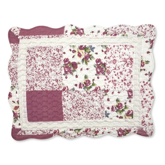 Collections Etc Hadley Floral Patchwork Quilted Pillow Sham, Burgundy, Sham