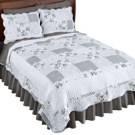 Collections Etc Hadley Floral Patchwork Reversible Lightweight Quilt, Blue, Full/Queen