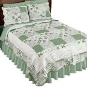 Collections Etc Hadley Floral Patchwork Reversible Lightweight Quilt, Sage, King