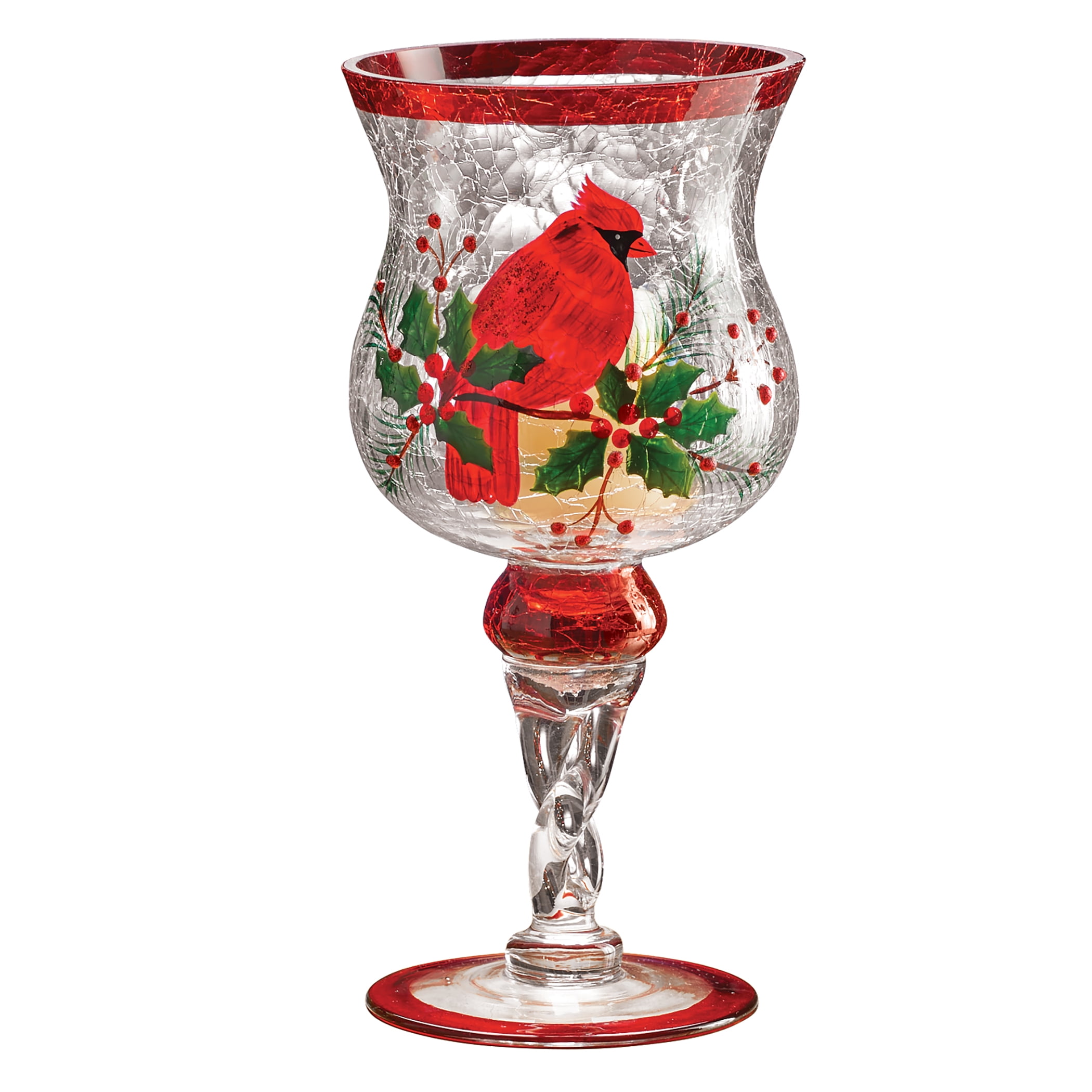 Collections Etc HandPainted Cardinal Glass Candle Holder