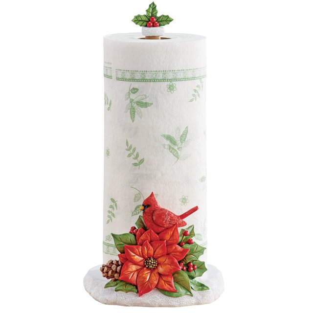 Collections Etc HandPainted Cardinal Poinsettia Paper Towel Holder