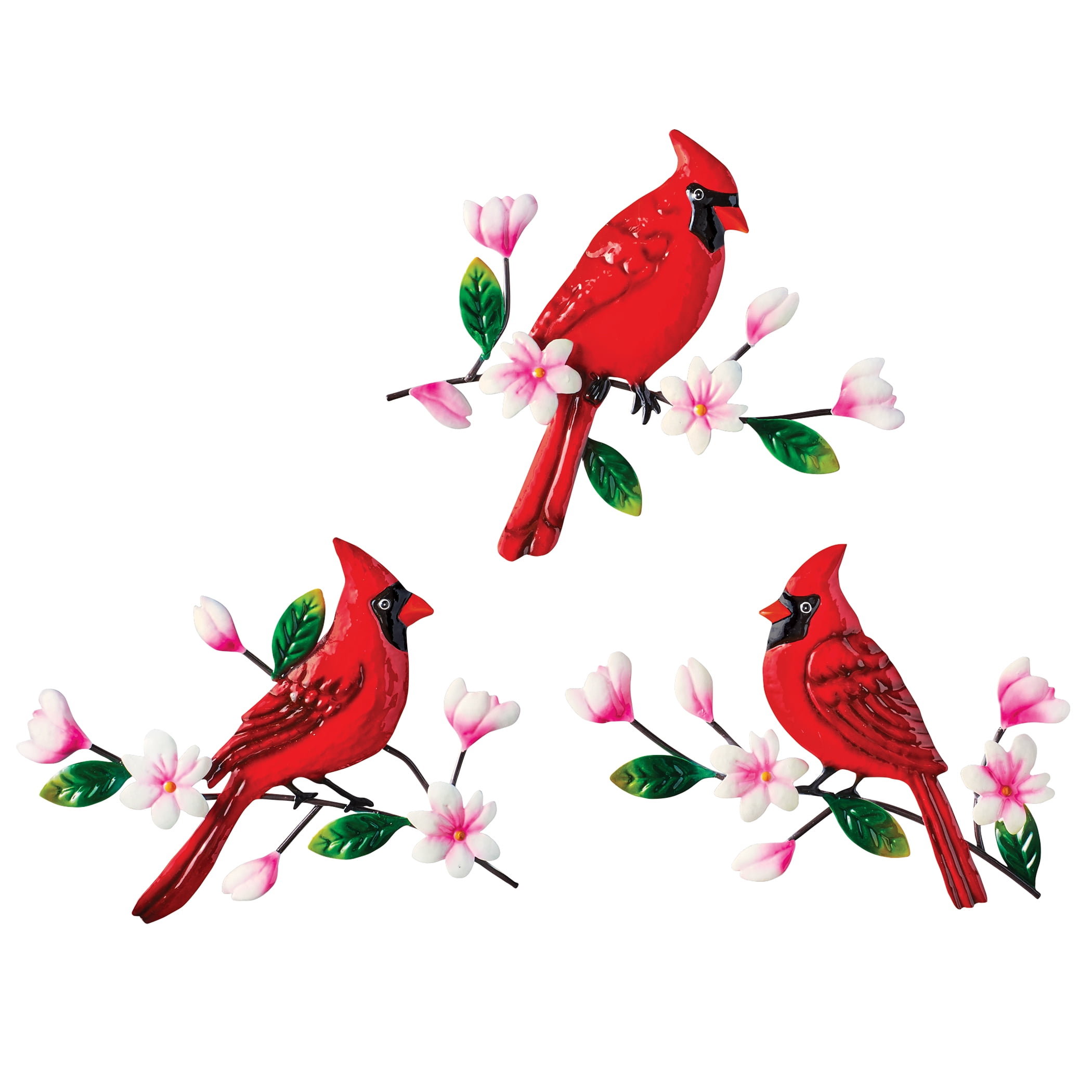 Collections Etc Hand-Painted Cardinals and Cherry Blossoms Wall Trio ...