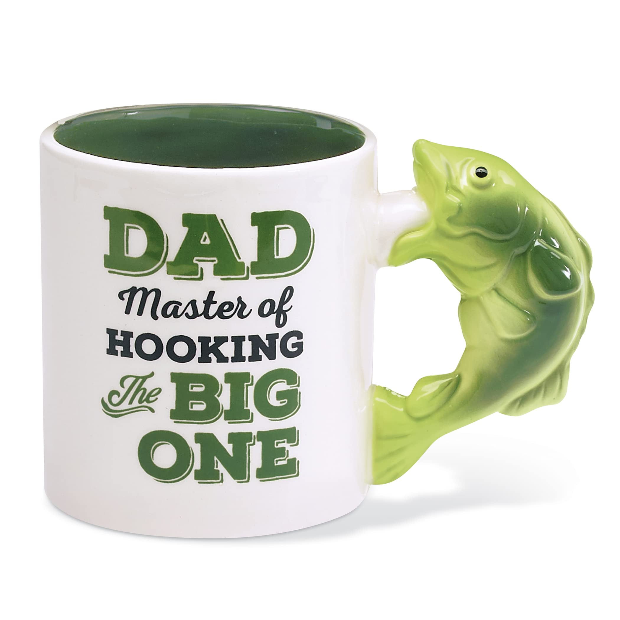 White Ceramic Dad Fishing Mug with Fish Handle