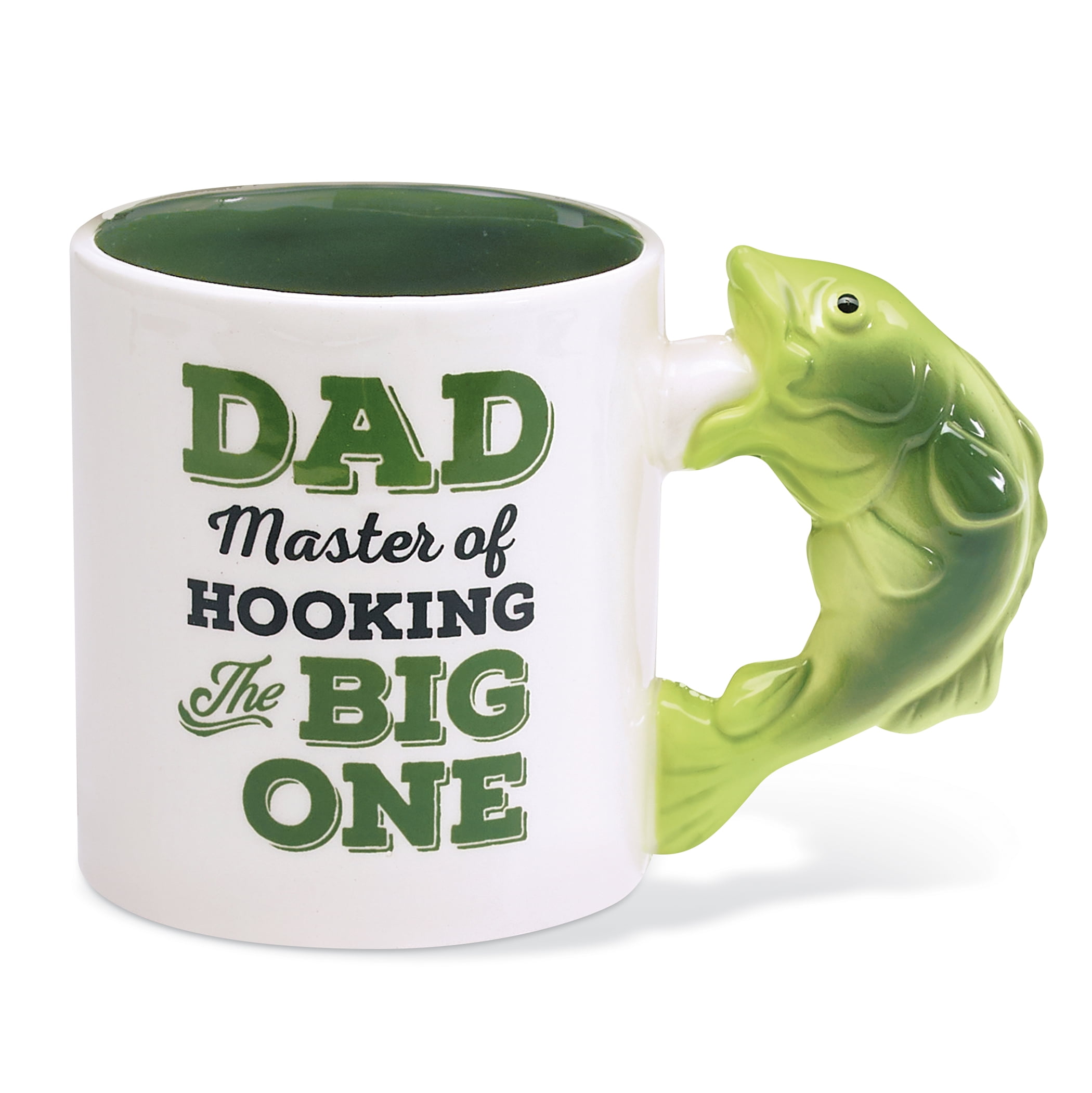 White Ceramic Dad Fishing Mug with Fish Handle