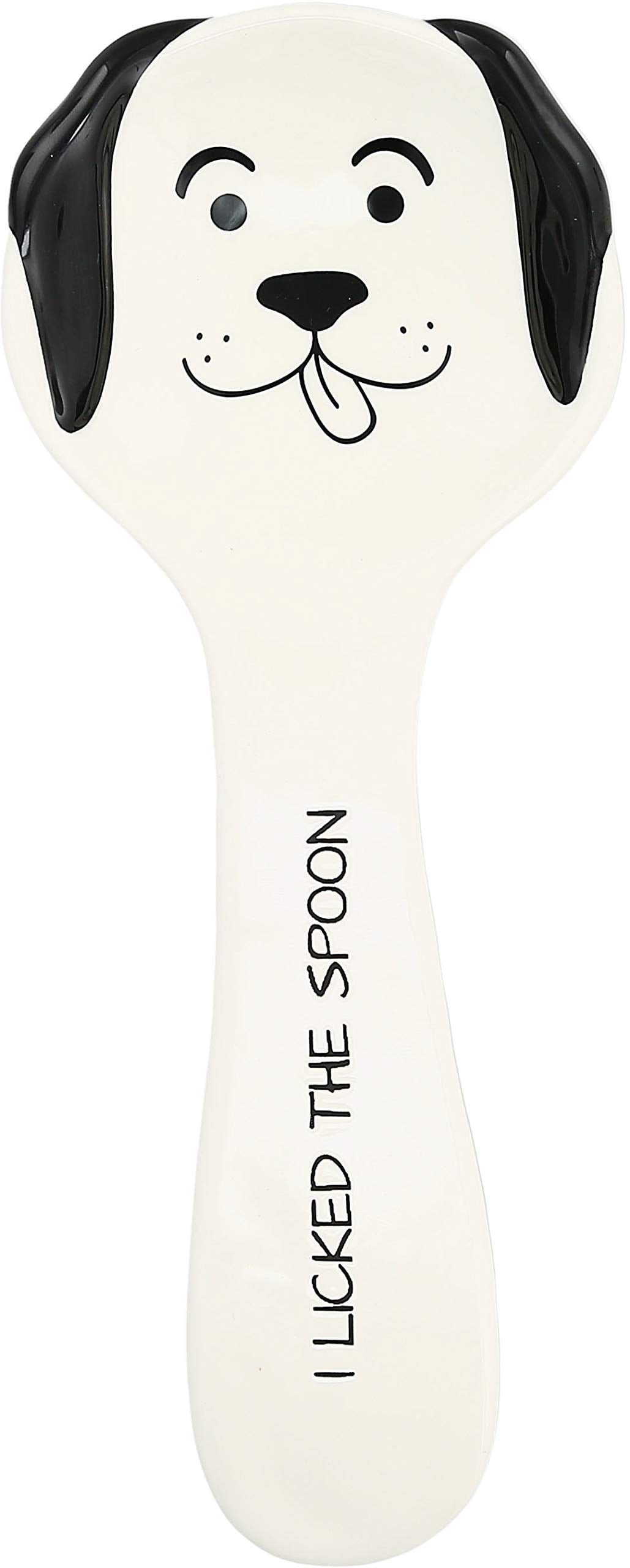 White Dolomite Dog-Shaped Spoon Rest with Text Decal