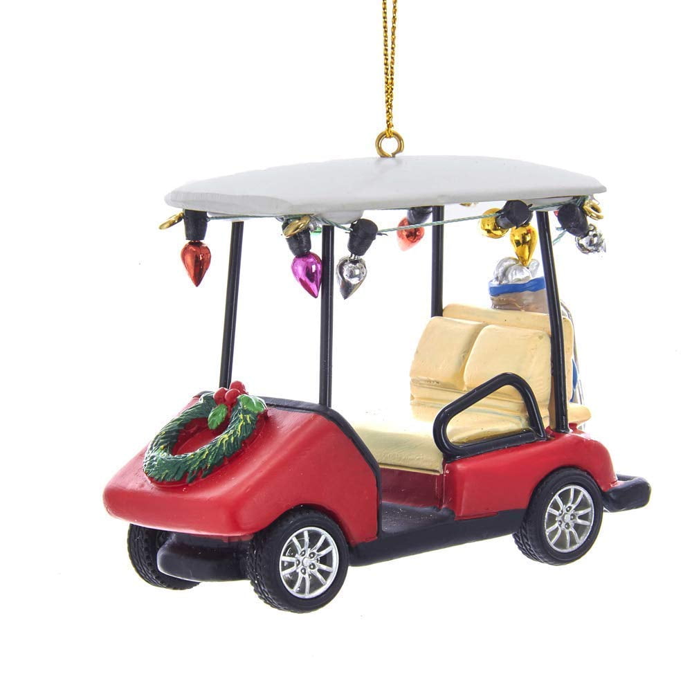 Festive Red Resin Golf Cart Christmas Ornament with Wreath