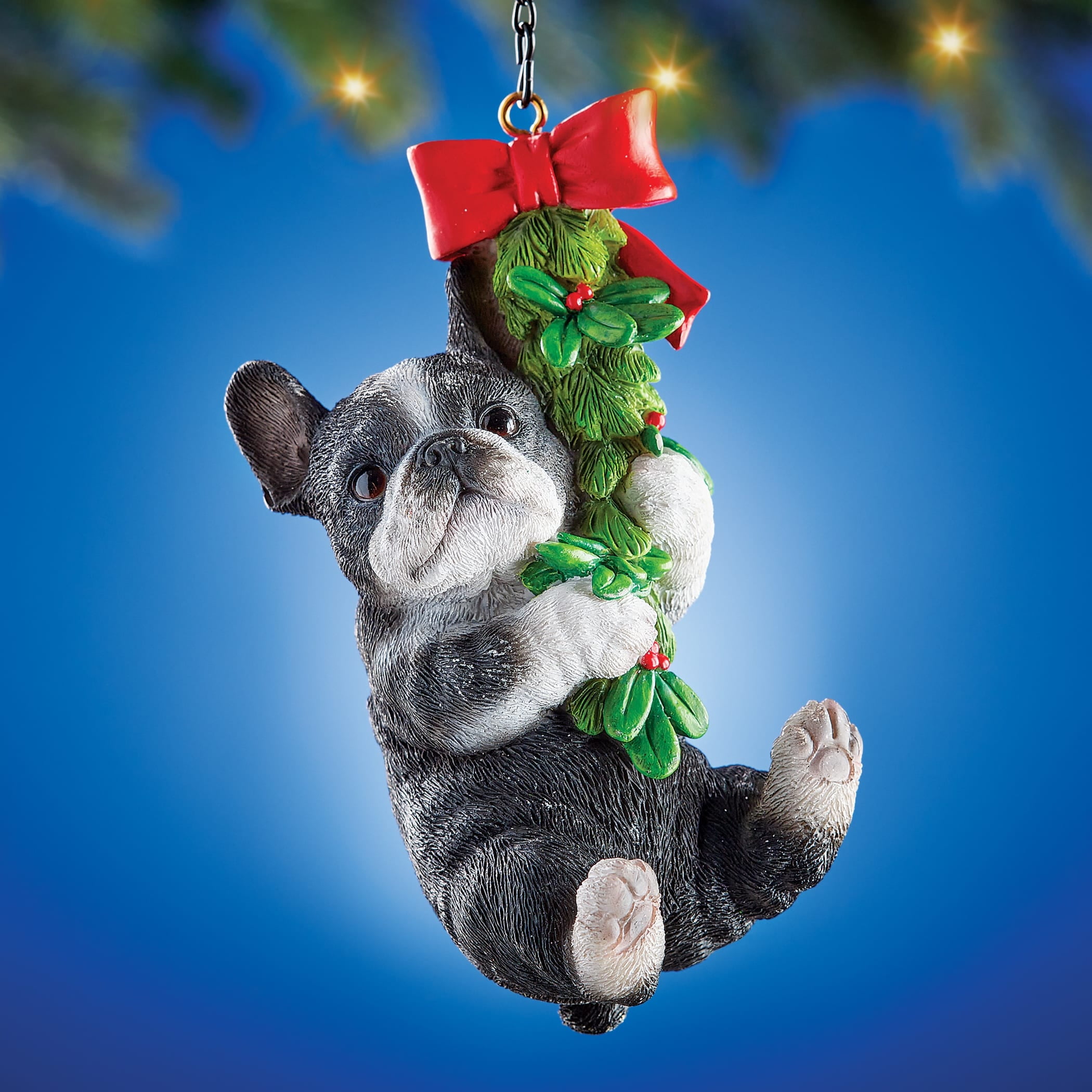Hand-Painted French Bulldog Holiday Resin Ornament