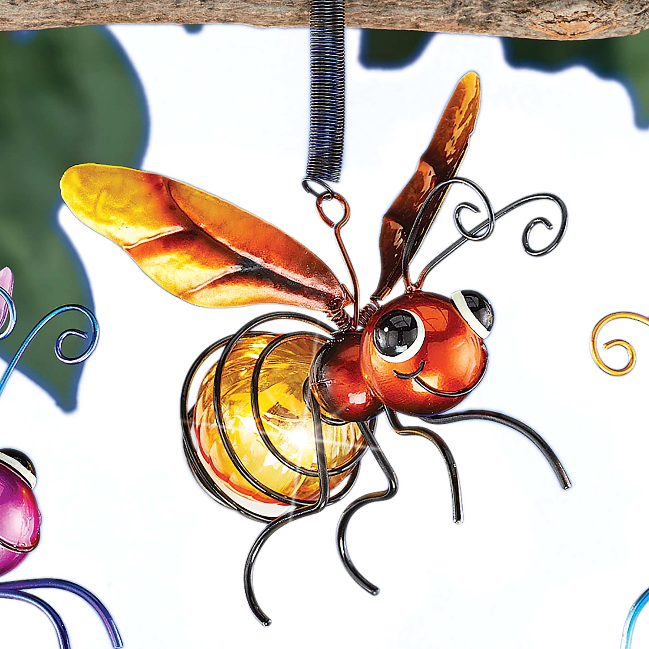 Solar Hanging LED Metal Bee Garden Accent