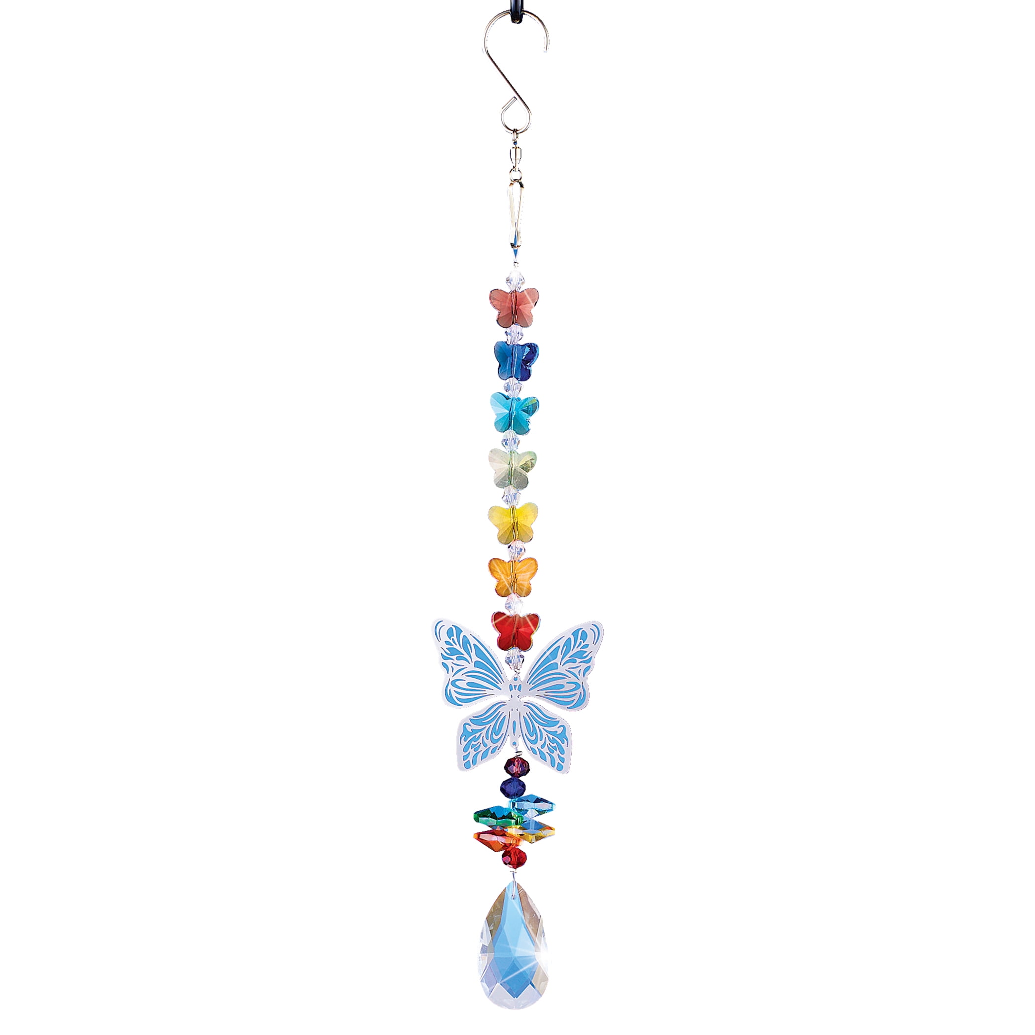 Rainbow Glass Bead Butterfly Crystal Suncatcher with Stainless Steel Hook