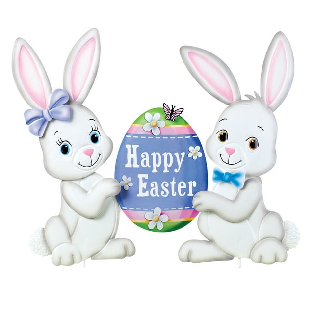 Collections Etc Happy Easter Bunnies & Egg Springtime Décor Yard Stake