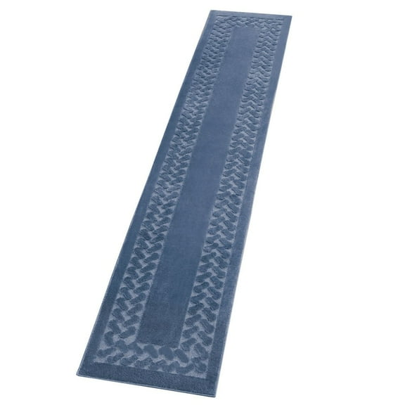 Collections Etc Herringbone Carpeted Runner Rug, Solid-Colored with Plush Decorative Trim Accents and Skid-Resistant Backing for Long Hallway, Blue, 22" X 120"