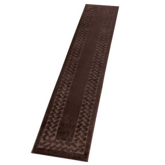 Collections Etc Herringbone Carpeted Runner Rug, Solid-Colored with Plush Decorative Trim Accents and Skid-Resistant Backing for Long Hallway, Brown, 22" X 90"