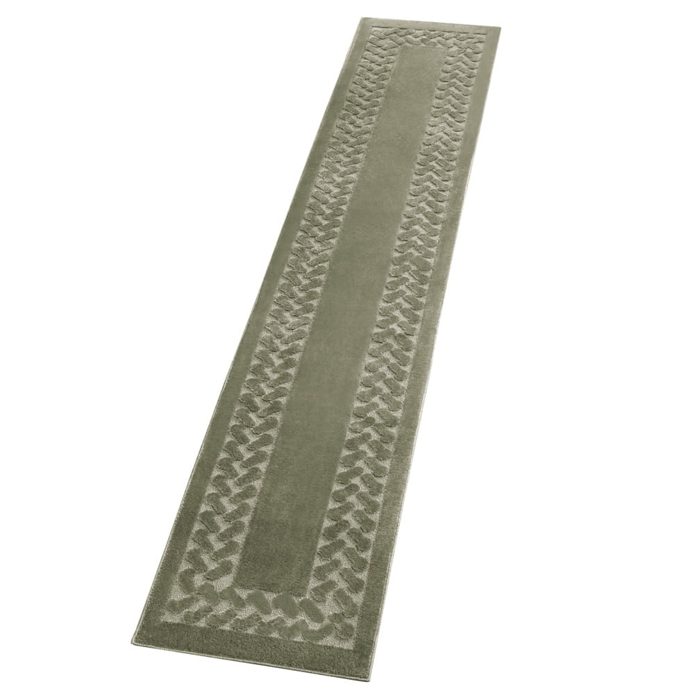 Sage Green Braided Herringbone Non-slip Hallway Runner Rug, 120" x 20"