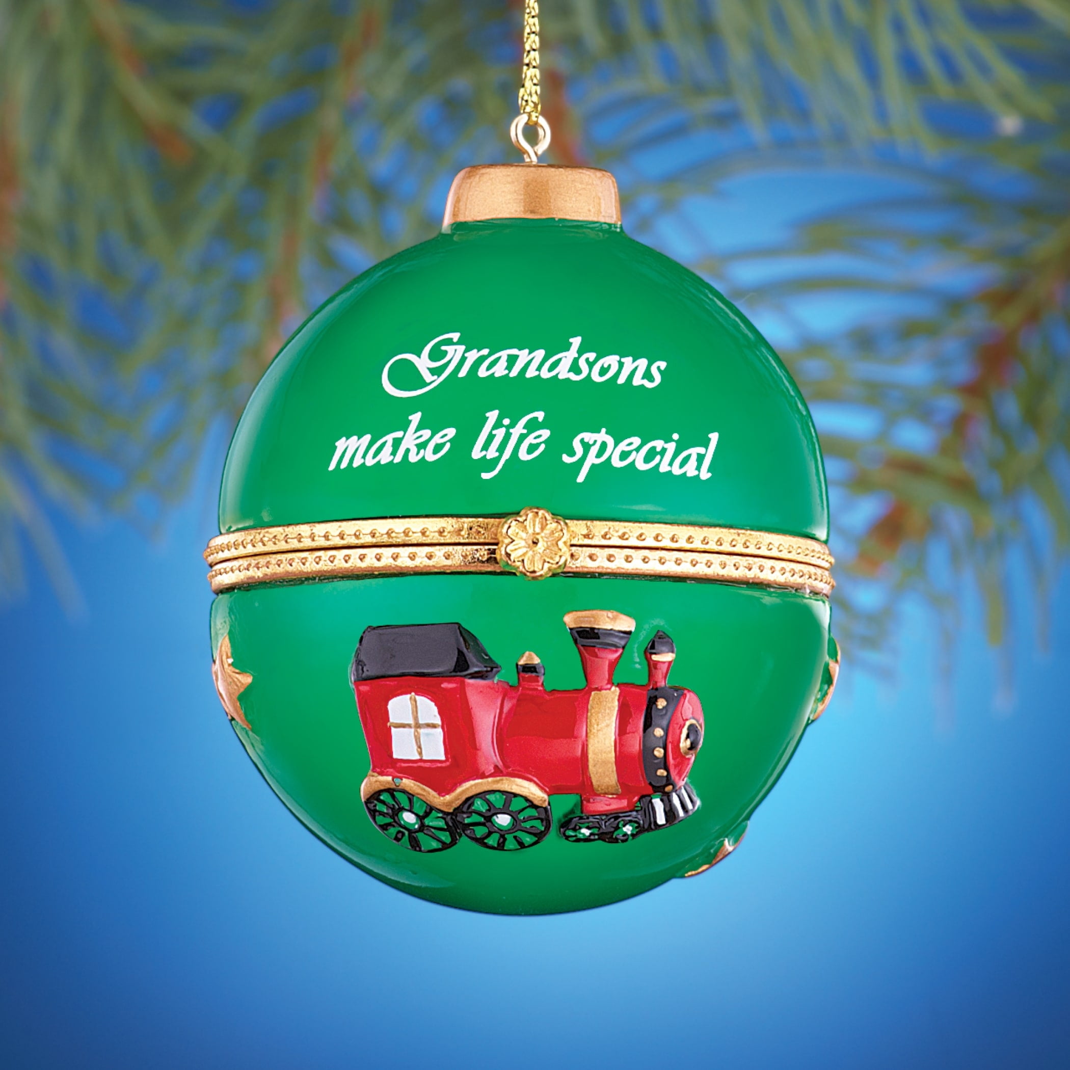 Green Resin Holiday Sentiment Trinket Ornament with Gold Hanger