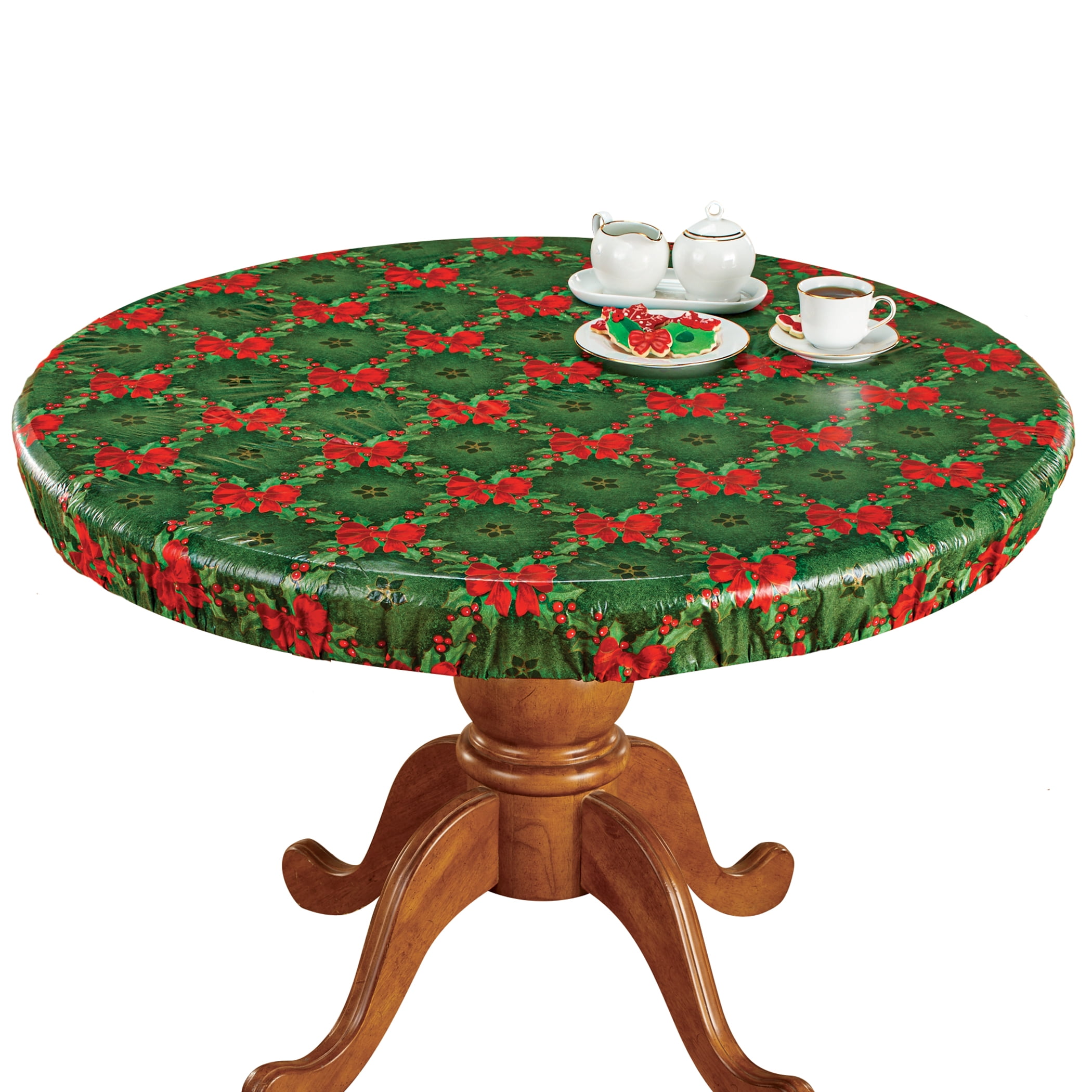 Collections Etc Holly StretchtoFit Holiday Table Cover