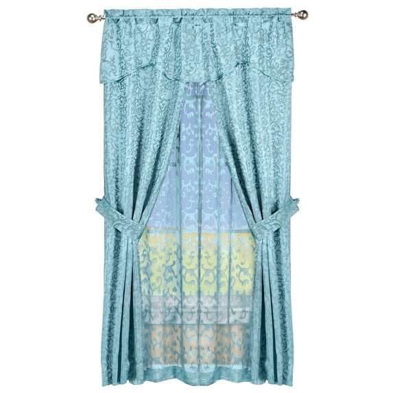 Collections Etc Insulated Scrolling Design Sheer Window Curtain Set with Tie Backs