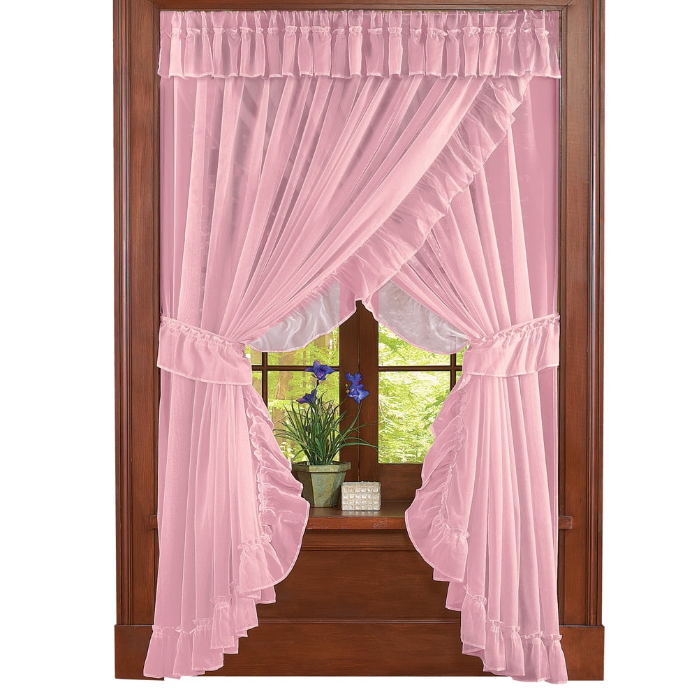 Collections Etc Isabella Ruffled Sheer Fabric Curtain Set Rose NO SIZE