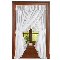 Collections Etc Isabella Ruffled Sheer Fabric Rod Pocket Window Curtain Set, White