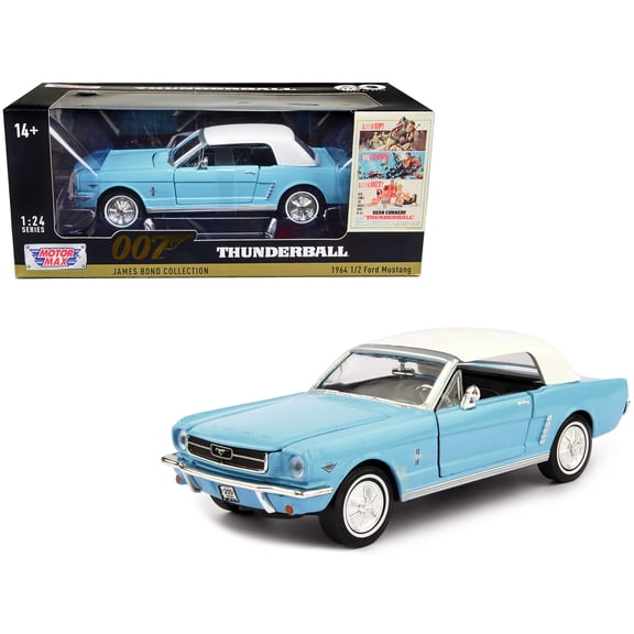 1964 1 2 Ford Mustang Light Blue with White Top James Bond 007 "Thunderball" (1965) Movie "James Bond Collection" Series 1 24 Diecast Model Car by Motormax