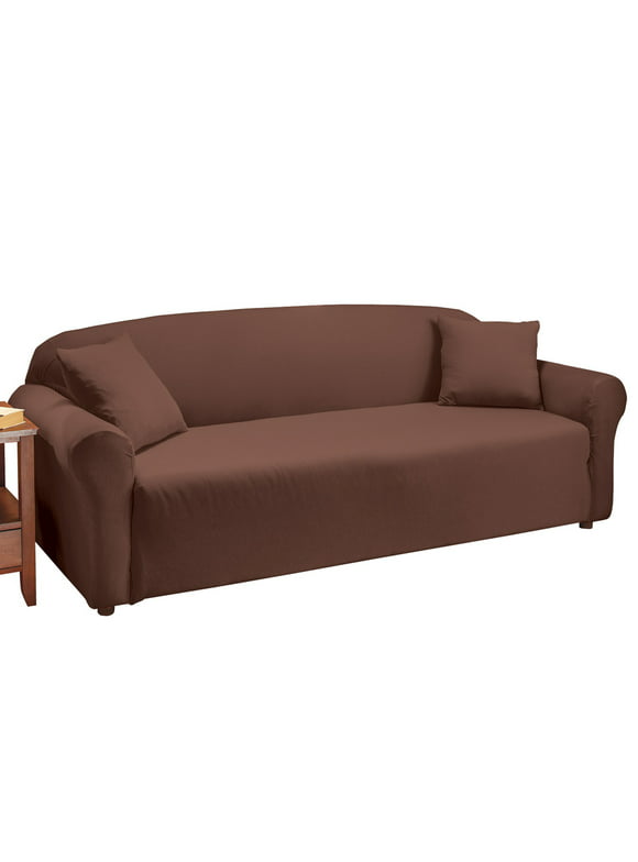 Collections Etc Jersey Stretch Slipcover Furniture Protector, Brown, Sofa