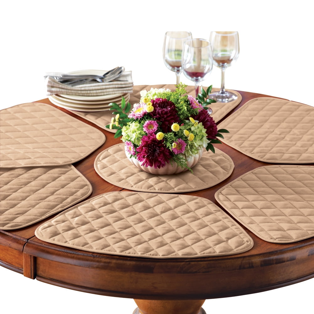 Beige Quilted Polyester 7-Piece Placemat and Centerpiece Set