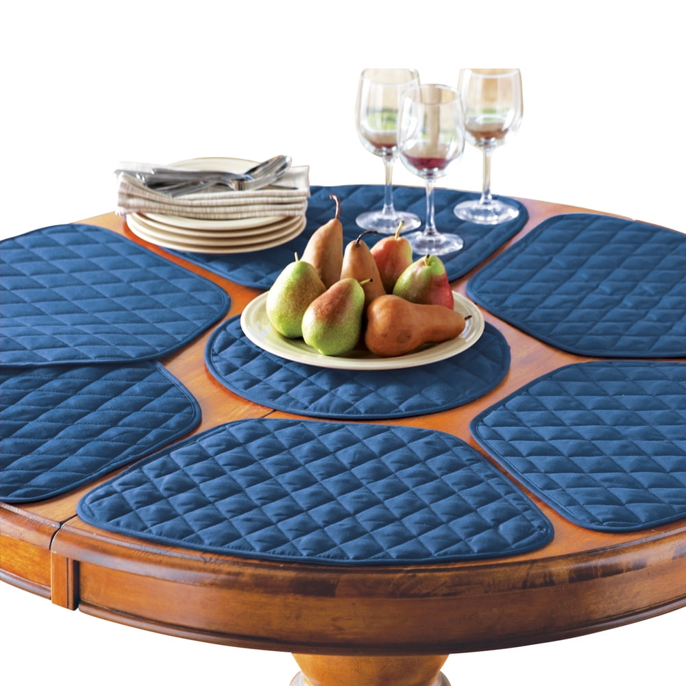 Blue Quilted Polyester 7-Piece Placemat and Centerpiece Set