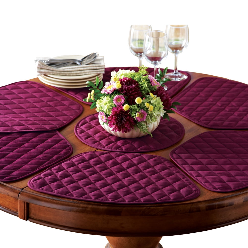 Burgundy Quilted 7-Piece Polyester Placemat and Centerpiece Set