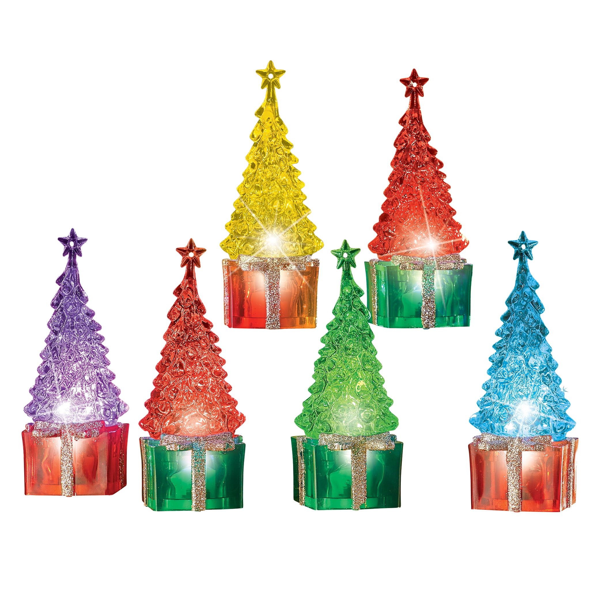 Collections Etc LED Lighted Color Changing Tabletop Christmas Trees - Set of 6