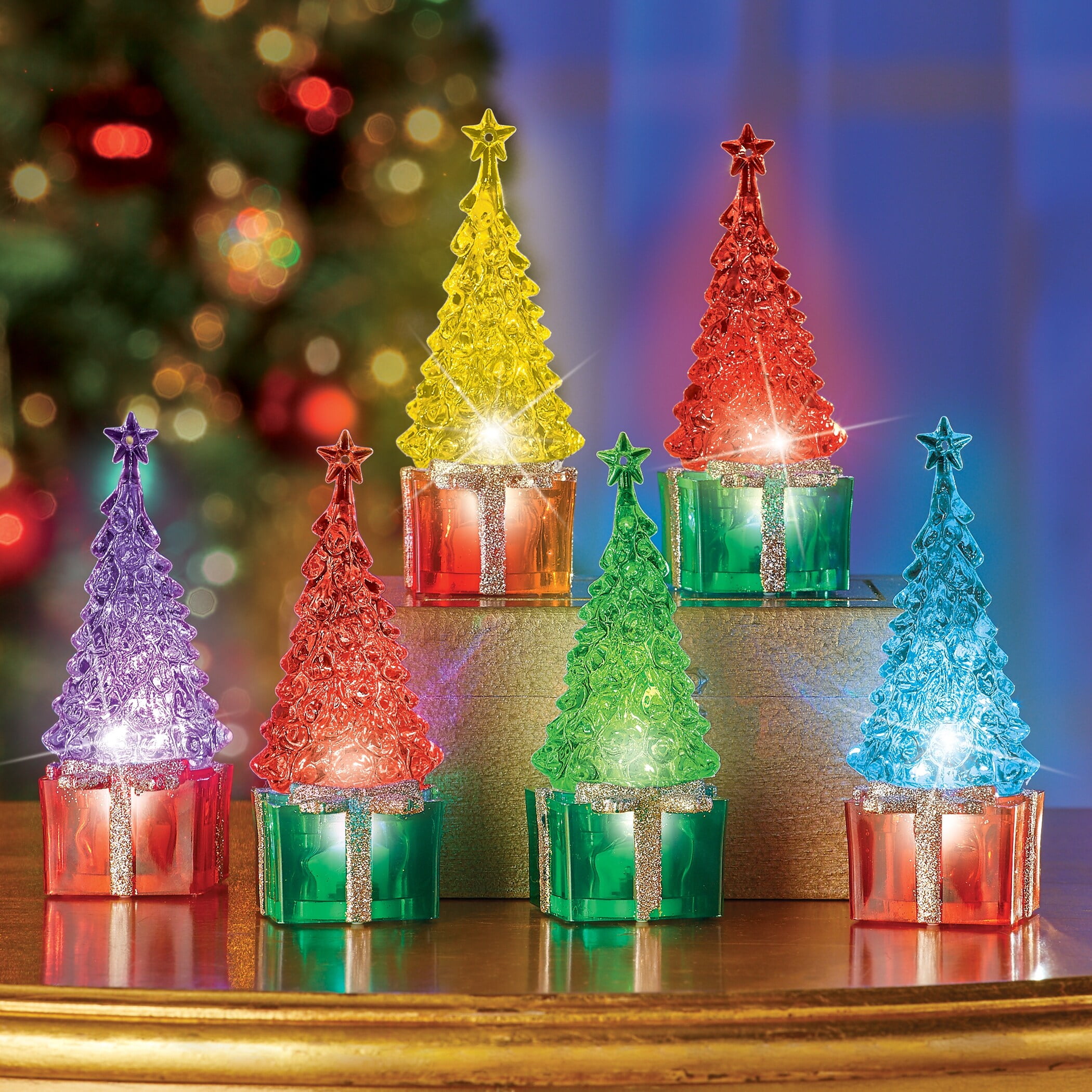Colorful LED Lighted Acrylic Christmas Trees Set
