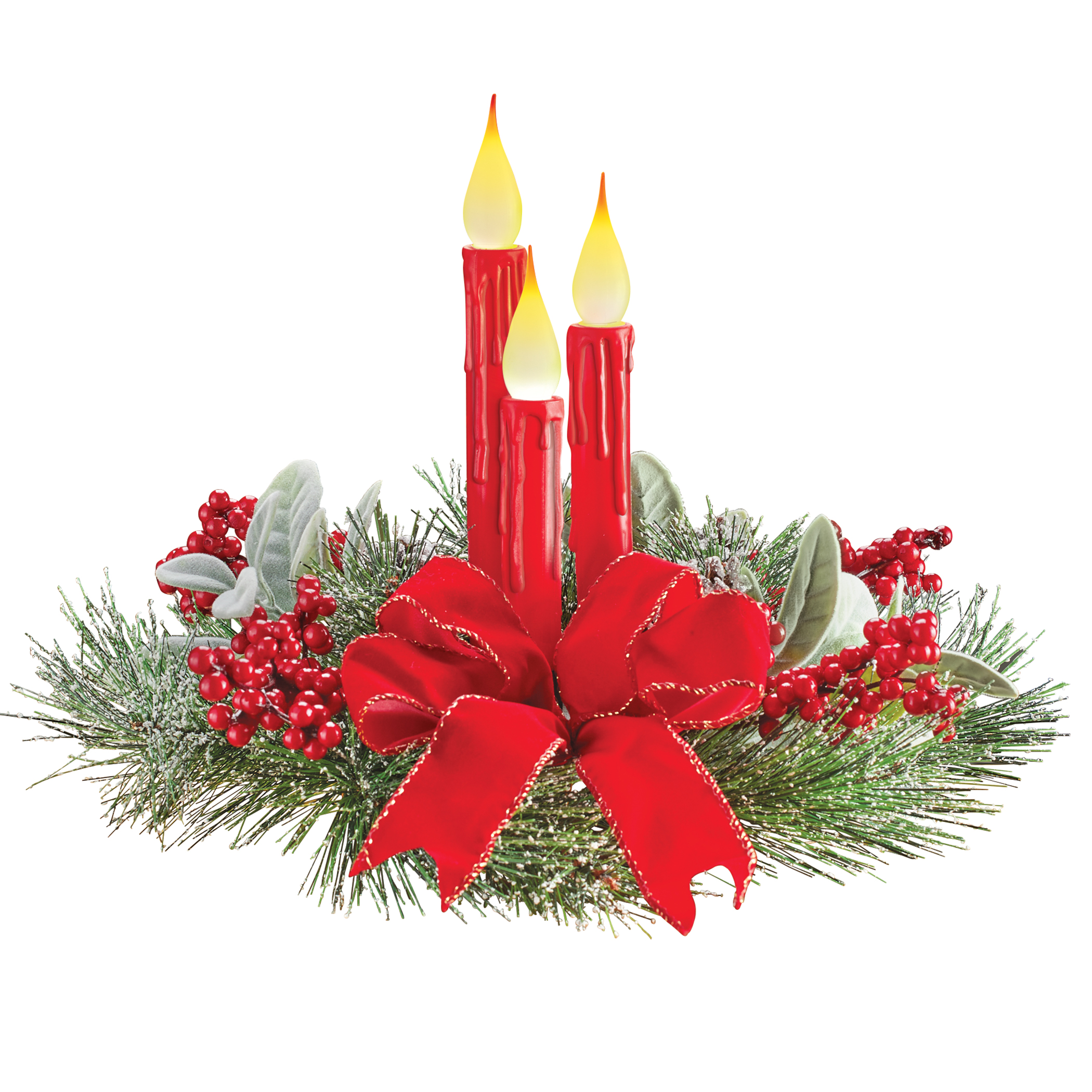 Collections Etc LED Lighted Flickering Candles Frosted Pine Centerpice