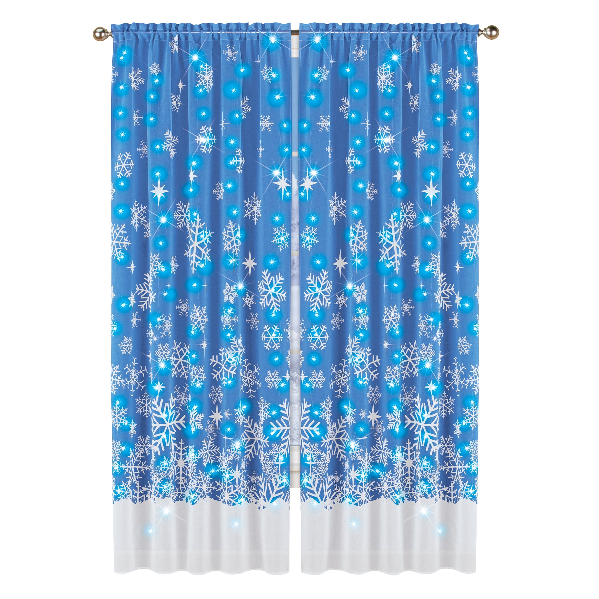 Collections Etc LED Lighted Snowflake Sheer 2-Piece Curtain Drapes
