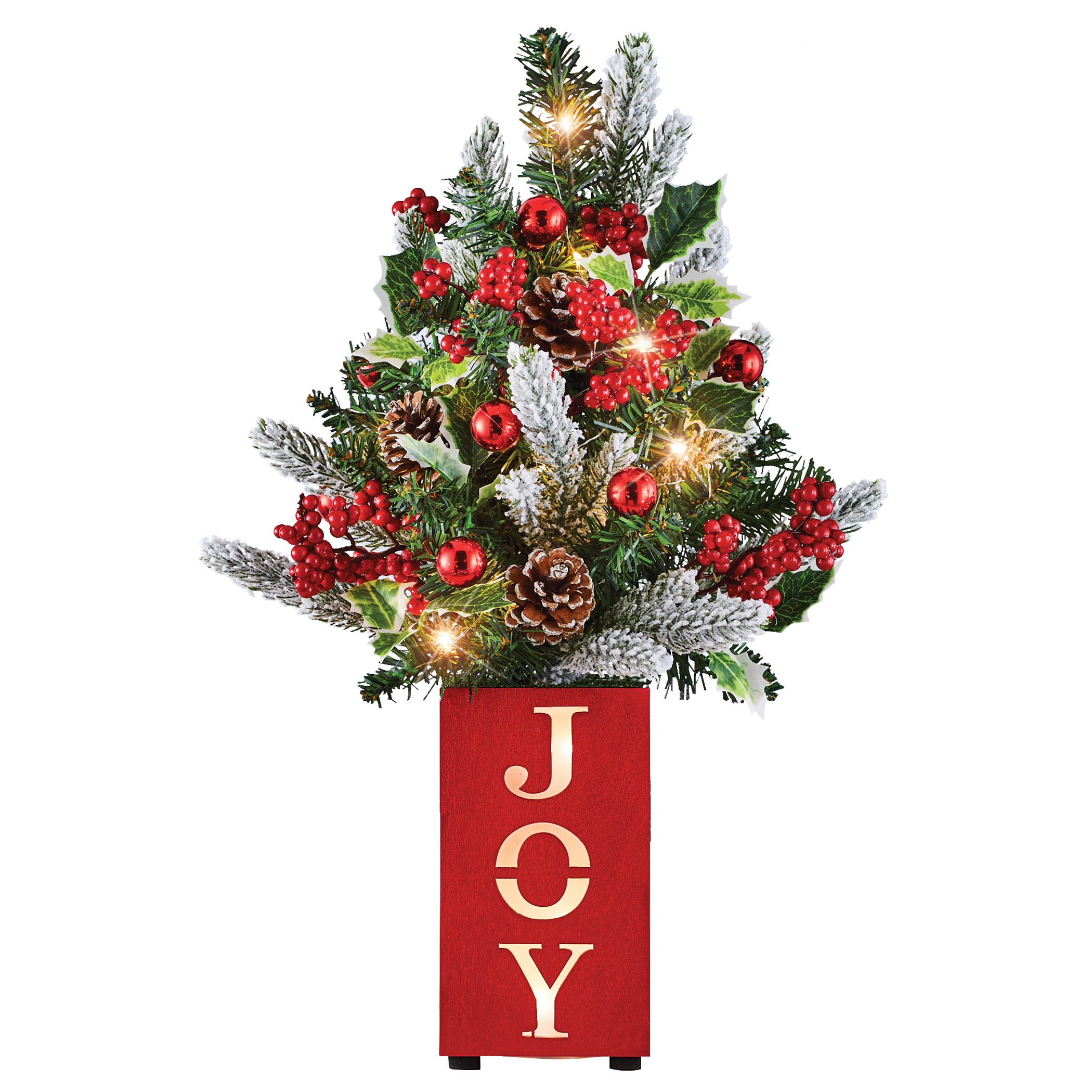 Collections Etc LED Lighted Tabletop Joy Christmas Tree Decoration