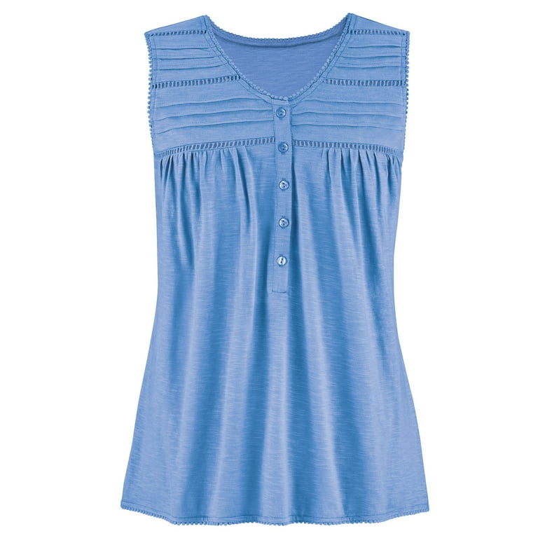 Collections Etc Lace Inset Pintuck Sleeveless Knit Top