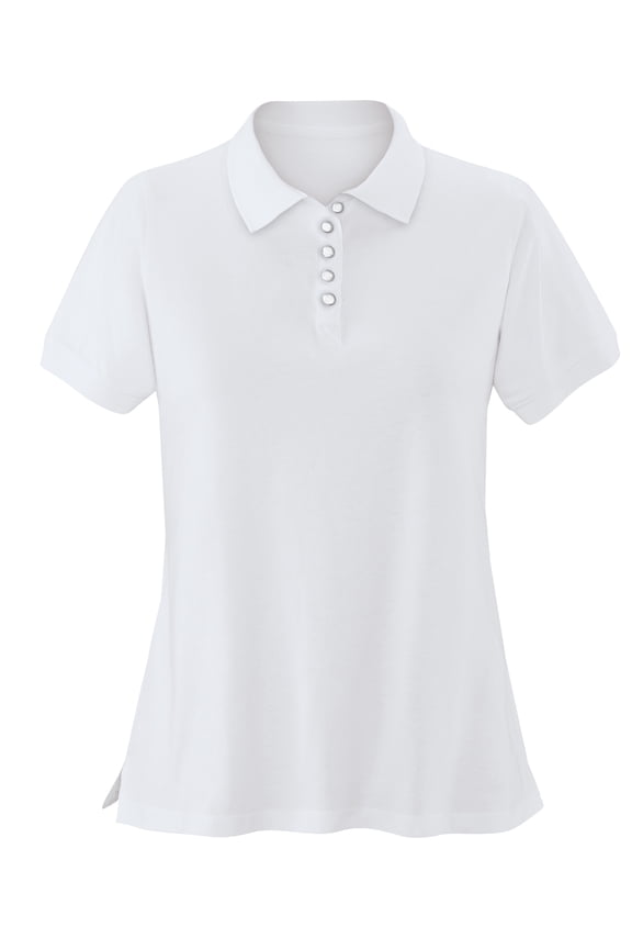 Collections Etc Ladies Soft Knit Button-Front Short Sleeve Polo Top Shirt - Black, White, Pink or Navy - Cotton, Polyester