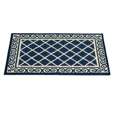 Collections Etc Lattice Design Scroll Border Skid-Resistant Accent Rug Blue 24" x 36"