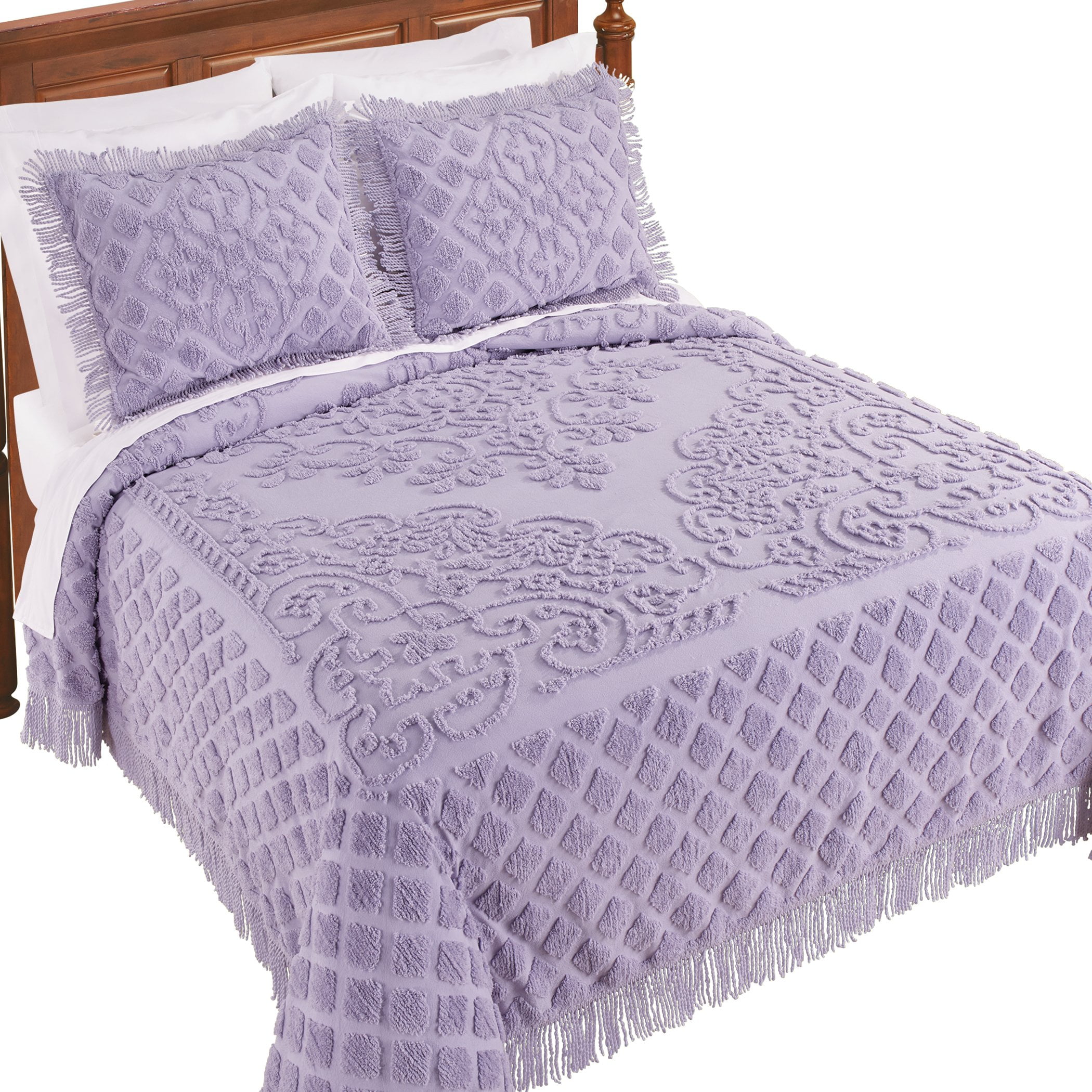 Collections Etc Lavender Textured Design Royalty Chenille Fringe